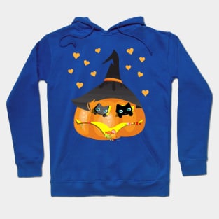 Black and Gray Cat in a Pumpkin House with Sweets Hoodie